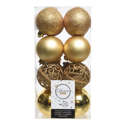 Decoris Kerstballen - 16 stuks - goud - 6 cm