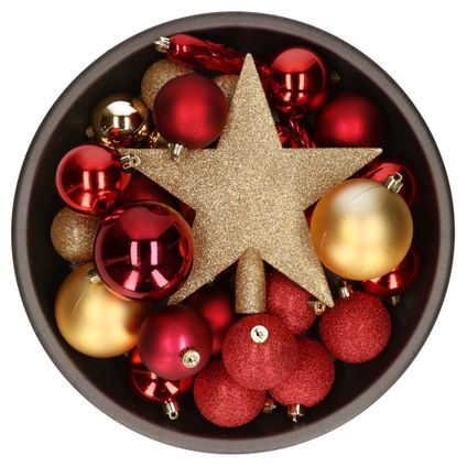 Bellatio Decorations Kerstballen - 33 ST - rood-goud - 5-6-8 cm