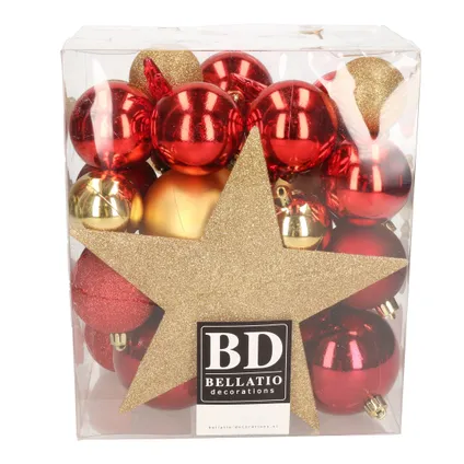 Bellatio Decorations Kerstballen - 33 ST - rood-goud - 5-6-8 cm 2