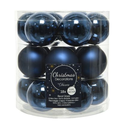 Decoris Kerstballen - 18 stuks - donkerblauw - glas - 4 cm