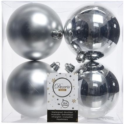 Decoris Kerstballen - 4 stuks - zilverkleurig - kunststof - 10 cm