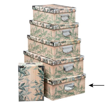 5Five Opbergdoos/box - Green Leafs beige - L48 x B33.5 x H16 cm - Karton