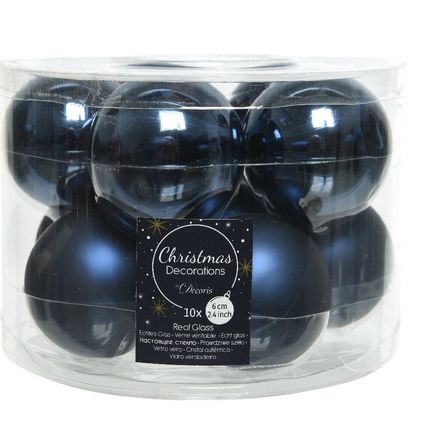 Decoris Kerstballen - 10 stuks - donkerblauw - glas - 6 cm