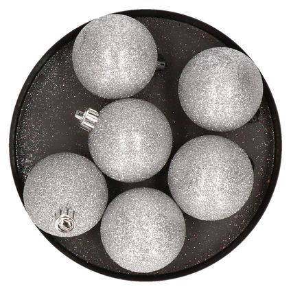 Cosy & Trendy Kerstballen - 6 stuks - zilverkleurig - glitter - 8 cm