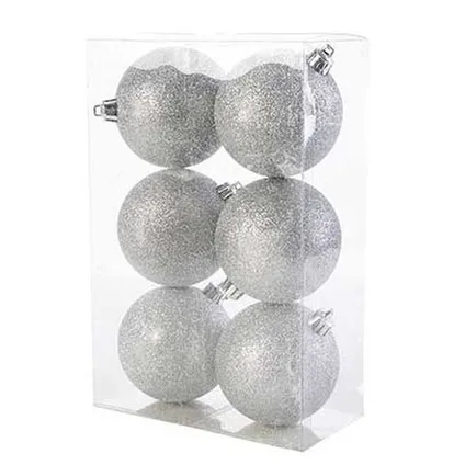 Cosy & Trendy Kerstballen - 6 stuks - zilverkleurig - glitter - 8 cm 2
