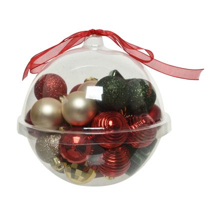 Decoris Kerstballen - 30st - kunststof - rood-groen-champagne - 3 cm