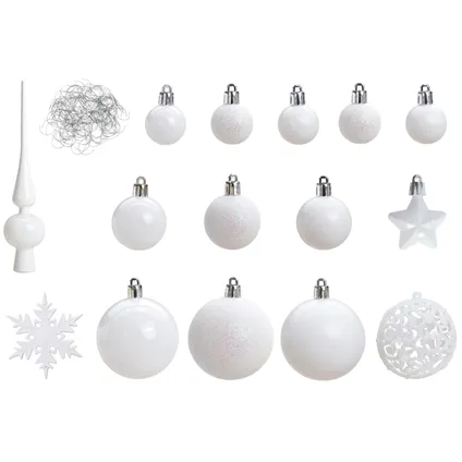 Kerstballen - 110x stuks - met piek - wit - kunststof - 3-6 cm