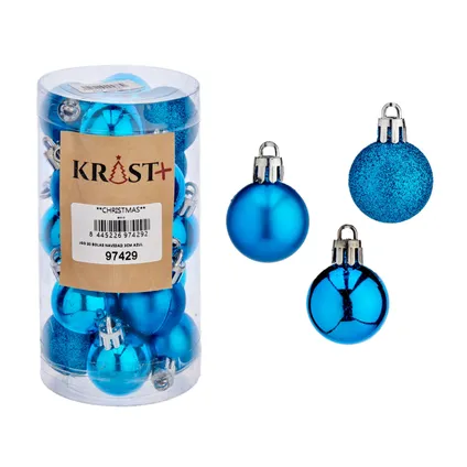 Krist+ Kerstballen - 20x st - helder blauw - 3 cm - kunststof - mix 2