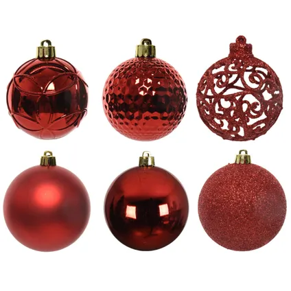 Decoris Kerstballen - 37 stuks - rood - 6 cm - mat en glans 2
