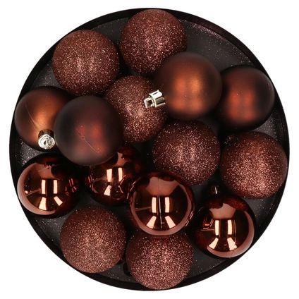 Cosy & Trendy Kerstballen - 12x - donkerbruin - mat - glans - glitter