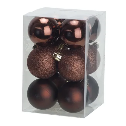 Cosy & Trendy Kerstballen - 12x - donkerbruin - mat - glans - glitter 2