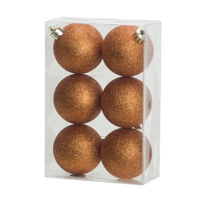 Cosy & Trendy Kerstballen - 6 ST - oranje glitter - 6 cm