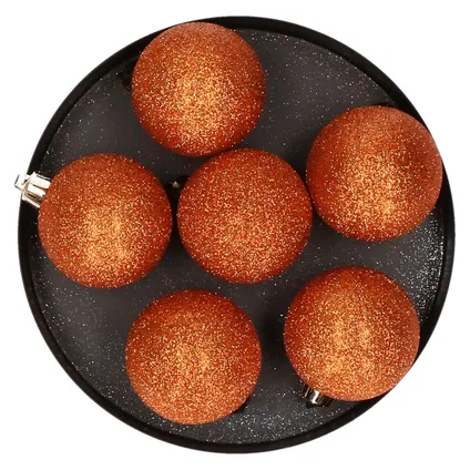 Cosy & Trendy Kerstballen - 6 ST - oranje glitter - 6 cm 2