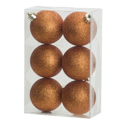 Cosy & Trendy Kerstballen - 6 ST - oranje - glitters - 8 cm