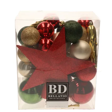 Kerstballen - met piek - 33 stuks - rood-groen-champagne - 5-6-8 cm 3
