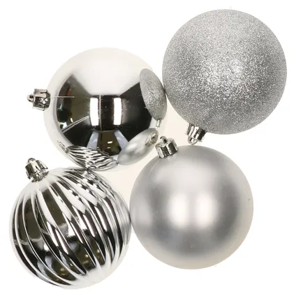 Decoris Kerstballen - 4 stuks - zilverkleurig - mix - 10 cm 2