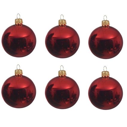 Decoris Kerstballen - 6 stuks - rood - glas - glans - 6 cm