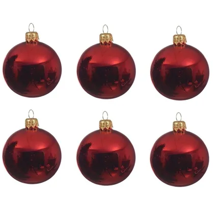 Decoris Kerstballen - 6 stuks - rood - glas - glans - 6 cm
