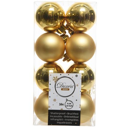 16x Gouden kerstballen 4 cm kunststof mat/glans