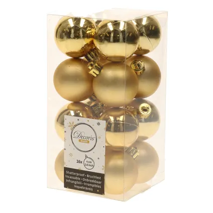 16x Gouden kerstballen 4 cm kunststof mat/glans 3