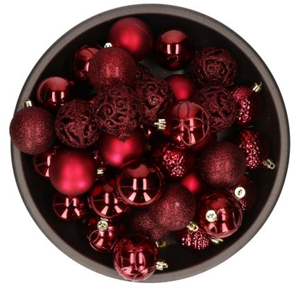 Bellatio Decorations Kerstballen - 37ST - kunststof - rood - 6cm