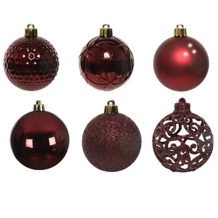 Bellatio Decorations Kerstballen - 37ST - kunststof - rood - 6cm 4