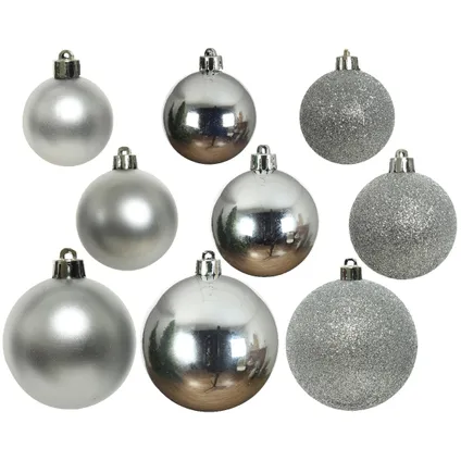 Decoris kerstballen - 26x st - zilver - 6, 8 en 10 cm - kunststof 2