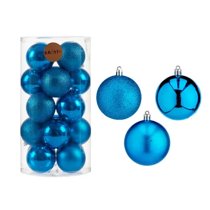 Krist+ Kerstballen - 20x st- helder blauw - kunststof - 7 cm - mat - glitter - glans 2