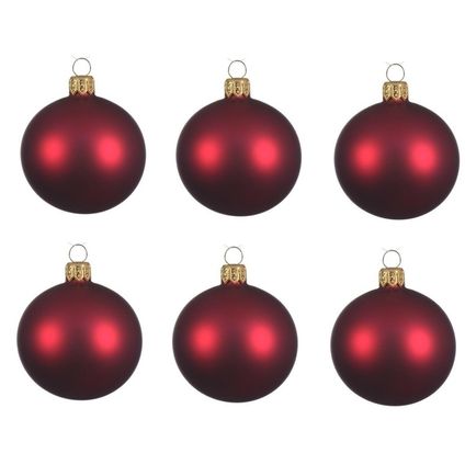 Decoris Kerstballen - 6 stuks - donkerrood - glas - mat - 8 cm