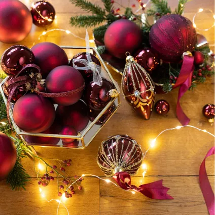 Decoris Kerstballen - 6 stuks - donkerrood - glas - mat - 8 cm 2