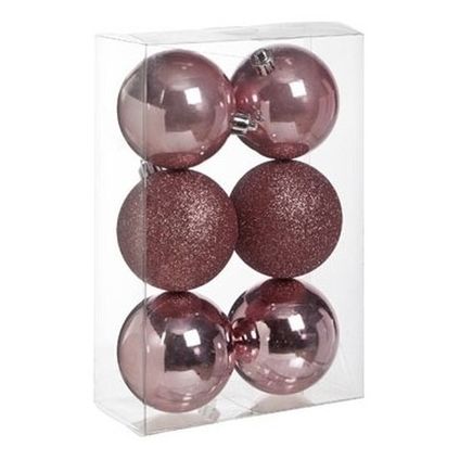 Cosy & Trendy Kerstballen - 6 st - roze - mat - glans - 8 cm