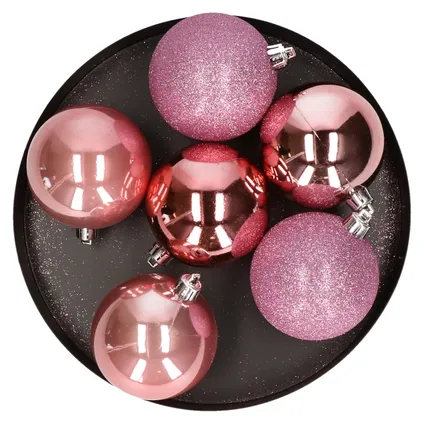 Cosy & Trendy Kerstballen - 6 st - roze - mat - glans - 8 cm 2