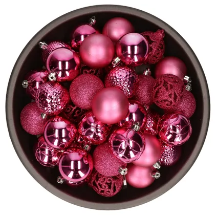 Bellatio decorations Kerstballen - 37ST - mix - fuchsia - 6 cm