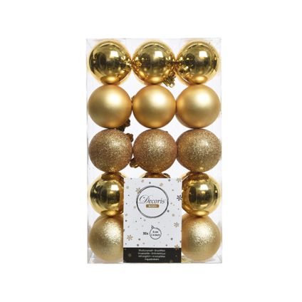 Decoris Kerstballen - 30 ST - goudkleurig - 6 cm - mix