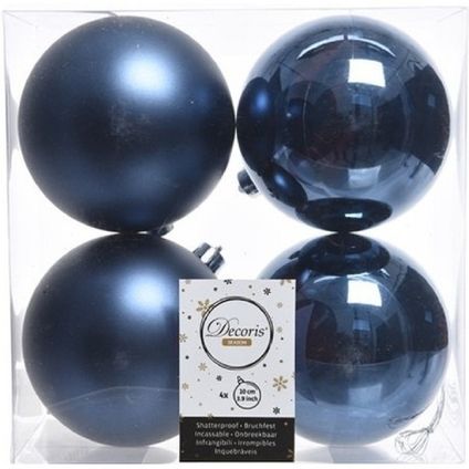 Decoris Kerstballen - 4 ST - donkerblauw - kunststof - 10 cm