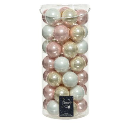 Decoris Kerstballen - 49 stuks - lichtroze/parel/wit - glas - 6 cm