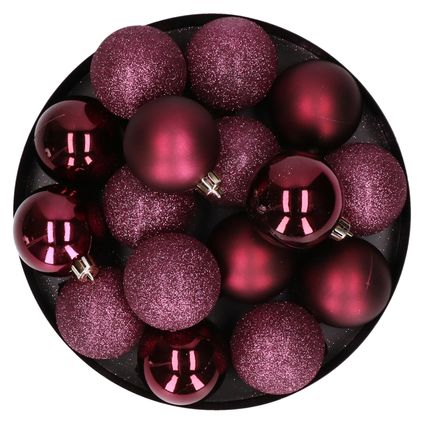 Cosy & Trendy Kerstballen - 12 stuks - donkerroze - kunststof - 6 cm