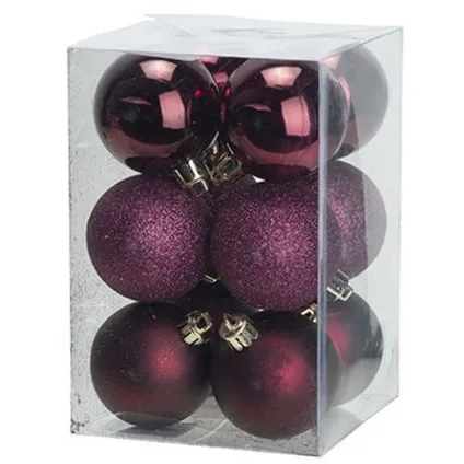 Cosy & Trendy Kerstballen - 12 stuks - donkerroze - kunststof - 6 cm 2