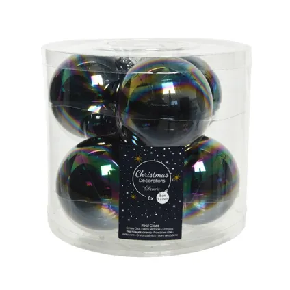Decoris Kerstballen - 6 stuks - glas - zwart parelmoer - 8 cm 2