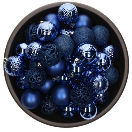 Bellatio decorations Kerstballen - 37ST - mix - kobalt blauw - 6 cm