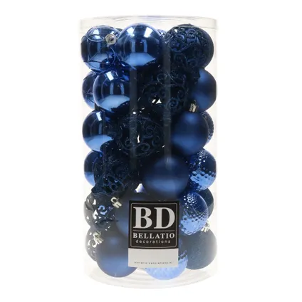 Bellatio decorations Kerstballen - 37ST - mix - kobalt blauw - 6 cm 2