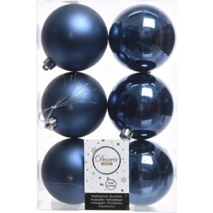 Decoris Kerstballen - 6 st - Donkerblauw - kunststof mat - glans 8cm