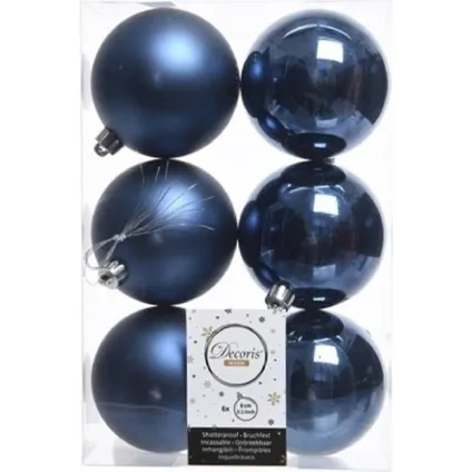 Decoris Kerstballen - 6 st - Donkerblauw - kunststof mat - glans 8cm