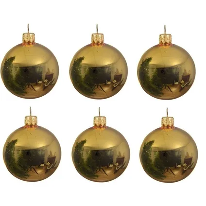 Decoris Kerstballen - 6 ST - goudkleurig - glas - glans - 6 cm