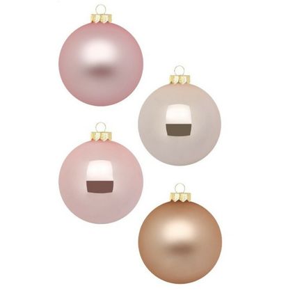 Inge Christmas Kerstballen - 12st - glas - parel roze - 8cm