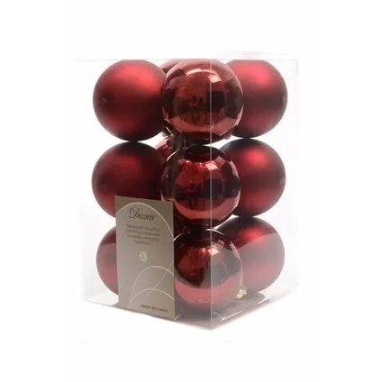 Decoris Kerstballen - 12 stuks - donkerrood - kunststof - 6 cm 2