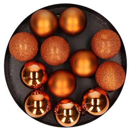 Cosy & Trendy Kerstballen - 12 st - oranje - mat - glans - glitter