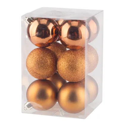 Cosy & Trendy Kerstballen - 12 st - oranje - mat - glans - glitter 2