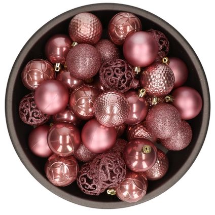 Bellatio decorations Kerstballen - 37 st - mix - oudroze - 6 cm