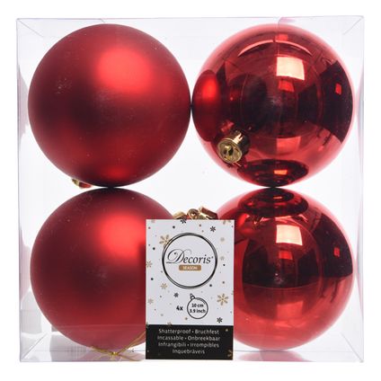 Decoris Kerstballen - 4 ST - rood - kunststof - 10 cm